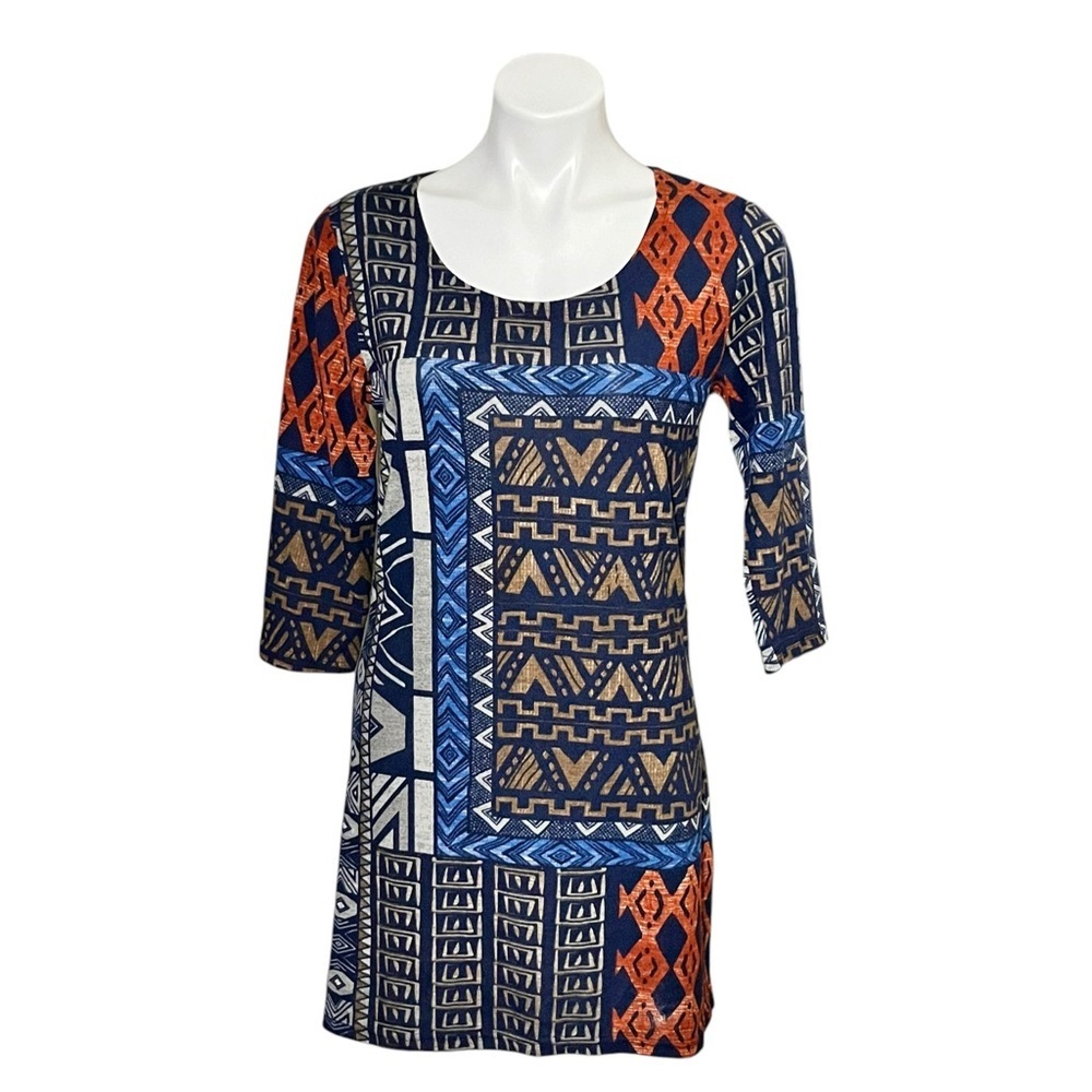 Papillon Abstract Print Sheath Dress/Tunic  Size Medium Navy